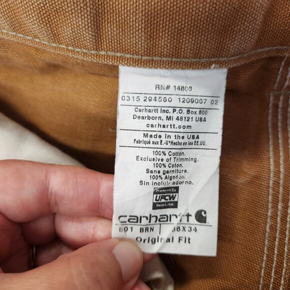 CARHARTT Original Fit Work Pant Men Tagged 36 x 34 | Measure 35 x 32 Tan Canvas - Picture 5 of 12